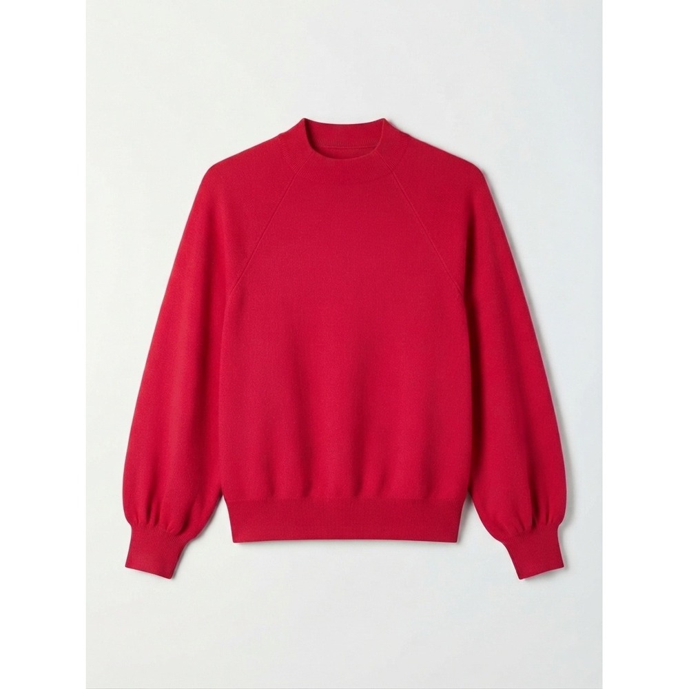 Anthropologie Mock Neck Pullover Sweater Raglan Balloon Sleeve Red Small
